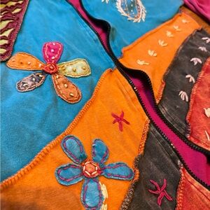 Colorful Patchwork Jacket with Embroidered Flowers boho vintage